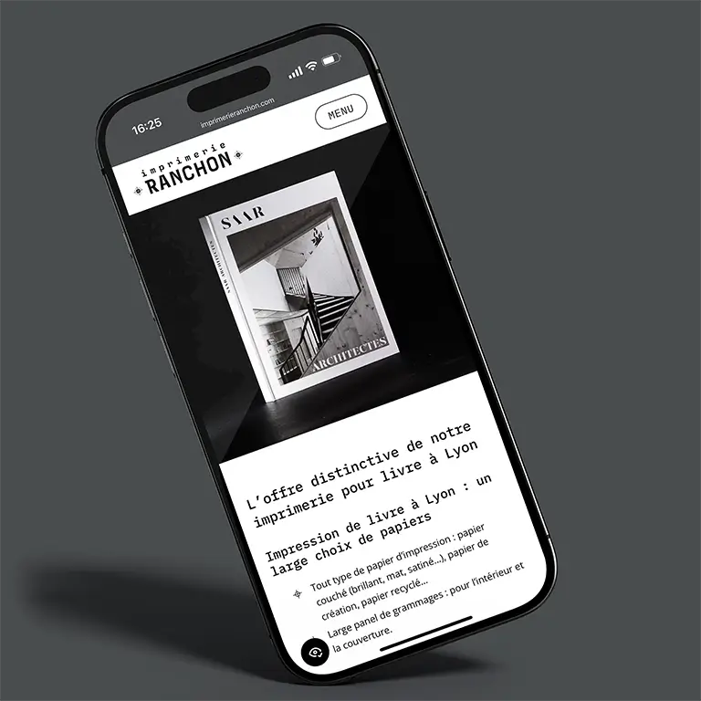 Site internet de l'Imprimerie Ranchon : responsive mobile