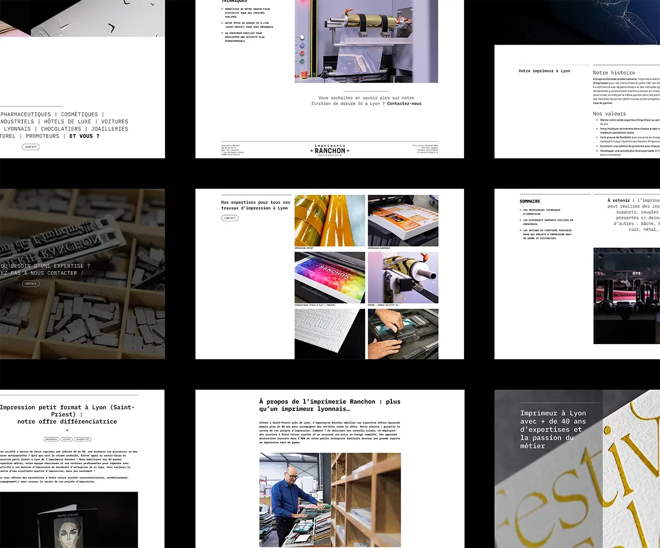 Vues des pages du site-web de l'imprimerie