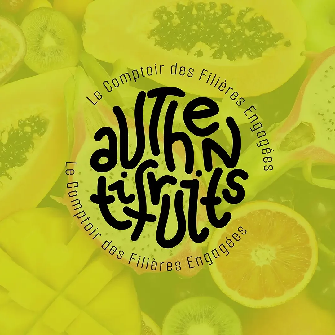 Logo d'Authentifruits sur un fond chamaré coloré