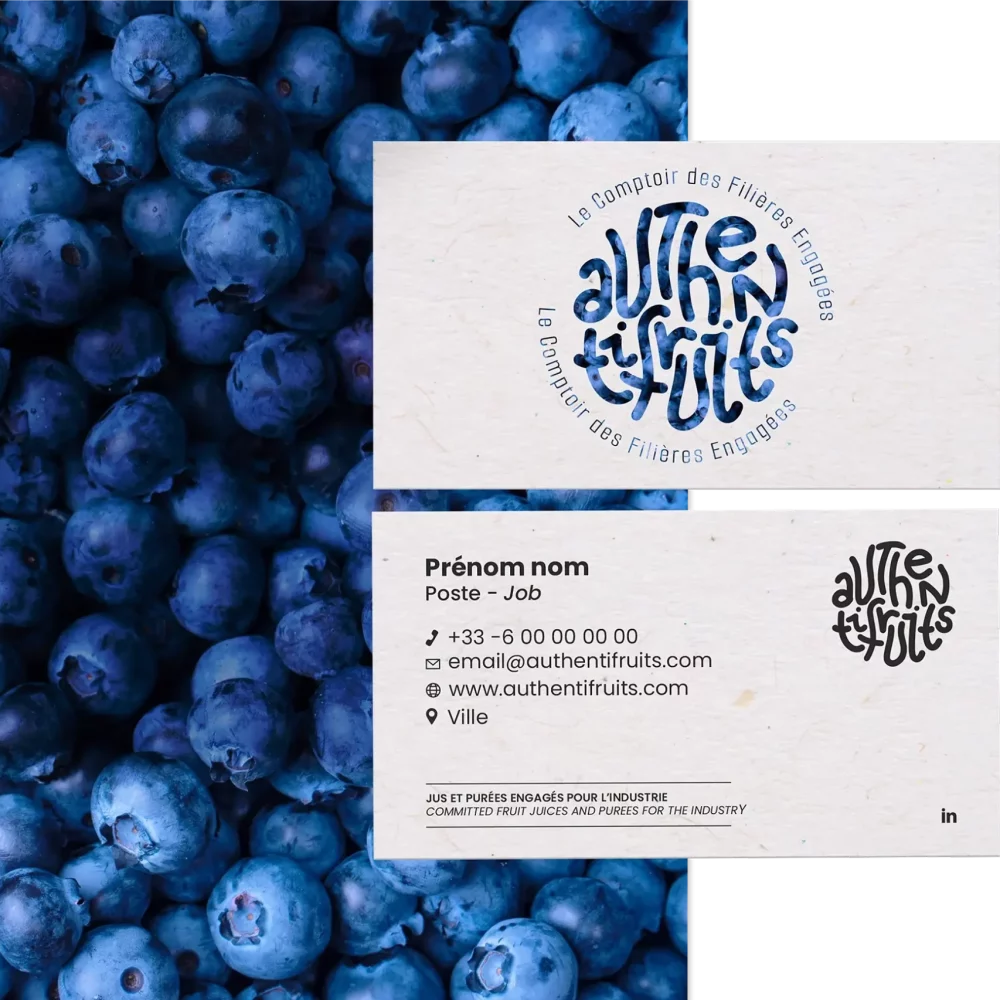 Logo d'Authentifruits sur des cartes de visite